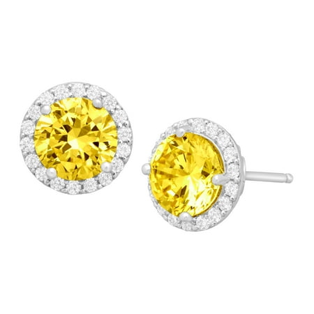 Stud Earrings with Yellow & White Swarovski Zirconia in Sterling Silver