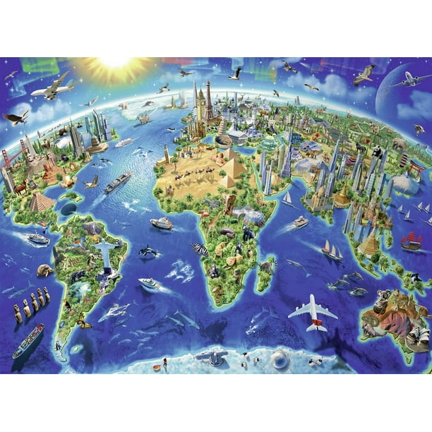 Rompecabezas con mapa de monumentos mundiales de Ravensburger, 300 piezas