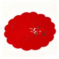 thumbnail image 2 of Yhmxh Christmas Embroidered Round Placemats, 11.81 Inch Scalloped Edge Red Holiday Table Mats, Washable Xmas Poinsettia Embroidery Decorative Table Placemat for Christmas Dinner Table Decoration, 2 of 6