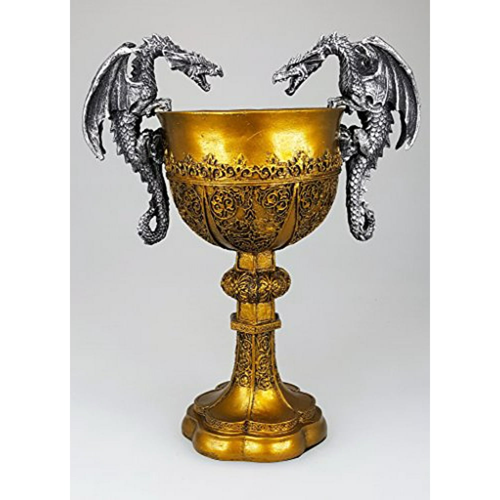 King Arthur's Fantasy Golden Chalice With Dual Dragon Wine Goblet