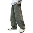 thumbnail image 2 of MKOSPLRT Boy's Pants with Pocket High Waist Straight Leg Pants Vintage Graphic Wide Leg Pants Baggy Casual Trousers with Pocket for 4-13Y, 2 of 3