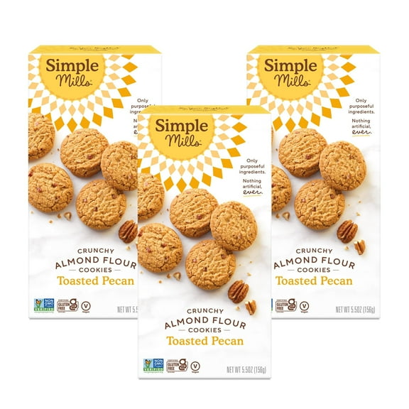 Simple Mills Almond Flour Crunchy Cookies, Toasted Pecan - Gluten Free, Vegan, Healthy Snacks, Made with Organic Coconut Oil, 5.5 Ounce Pack of 3