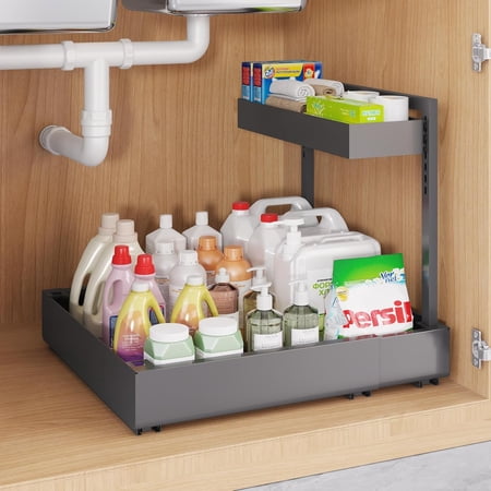 1 Pack-13-20.7" W Expandable Under Sink Organizer, Slide Out Under Cabinet Organizer Shelf Height Adjustable,Not Suitable for Cabinets with Partitions in The Middle-Black