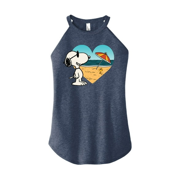 Peanuts - Summer Edition - Snoopy Hearts the Beach - Juniors High Neck Tank Top