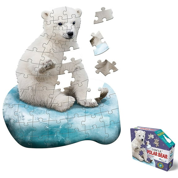Madd Capp: I Am LiL' Polar Bear - 48 Piece Puzzle - Kids Artic Animal Shaped Jigsaw, 20x24" Size, Poster Reference, Educational Fun Fact Booklet