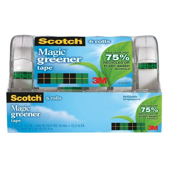 Magic Greener Tape With Dispenser, 1" Core, 0.75" X 50 Ft, Clear, 6/pack | Bundle of 5 Packs