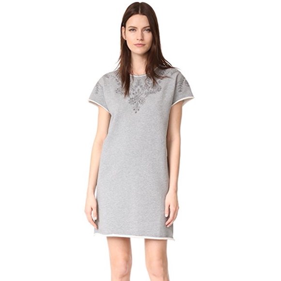 RAG & BONE / JEAN Embroidered Eyelet HEATHER GREY Sweatshirt Dress Grey ( M )