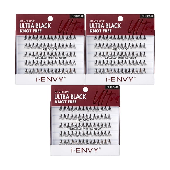 Paquete de 3 pestañas individuales sin nudos i-ENVY (ultra negro - mediano)