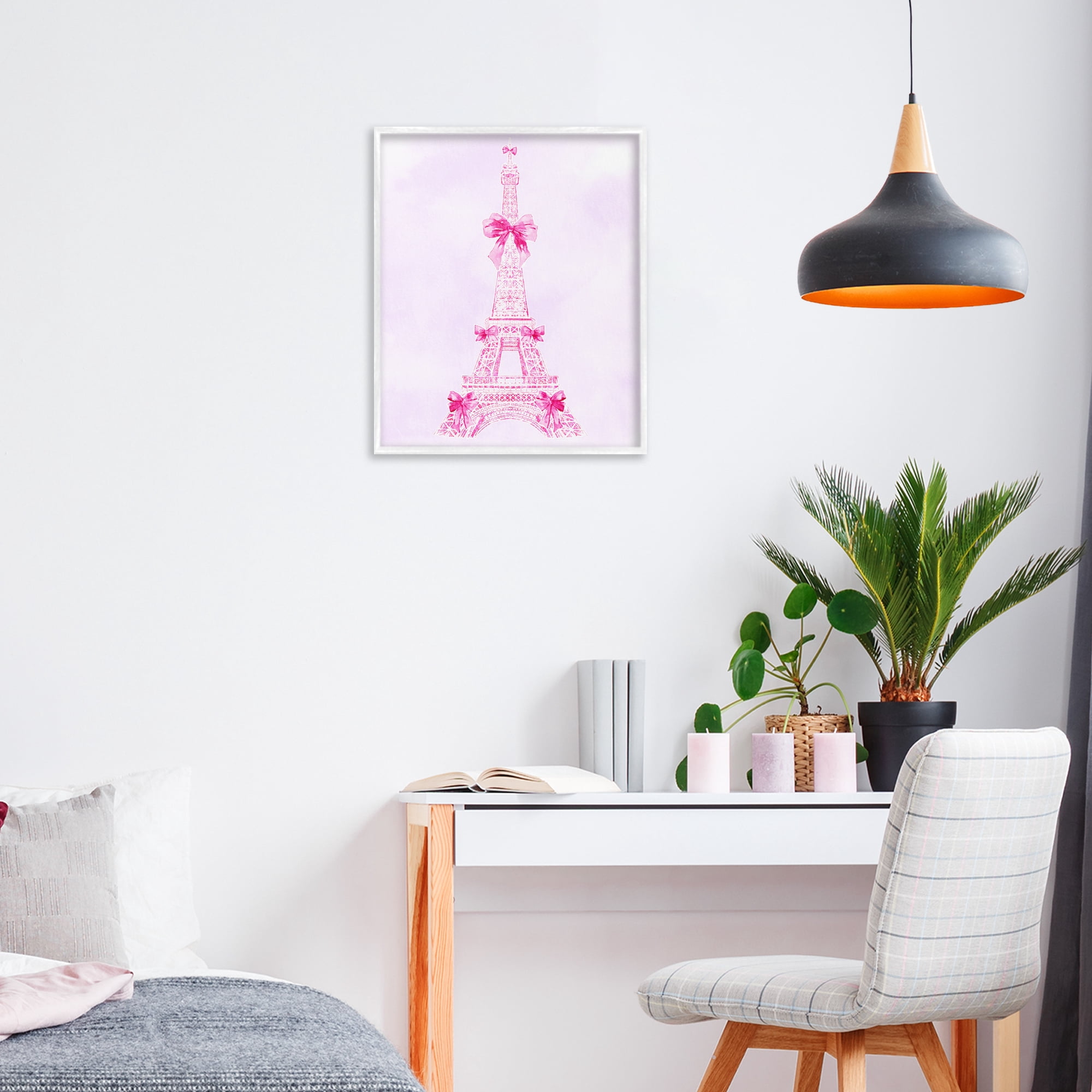 Stupell Industries Ribbon Bedecked Eiffel Tower White Framed Giclee Art, design by Ziwei Li