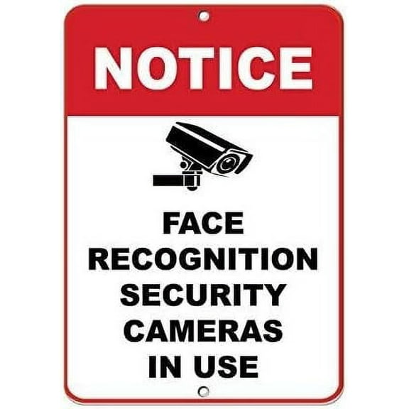 New Metal Sign Aluminum Sign Notice Face Recognition Security Cameras in Use for Outdoor & Indoor 12" x 8"
