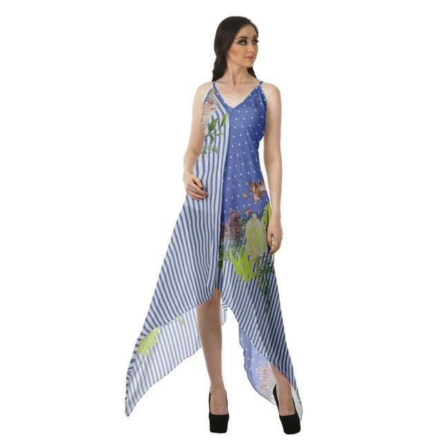Moomaya Robe à Col en V Imprimée Robes Mouchoirs pour Femmes Robe de Soirée Bohème
