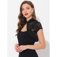 thumbnail image 2 of Cárdigan de encaje para mujer, cuello alto, corto, elegante, encogimiento de hombros Negro M, 2 of 5