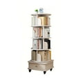 thumbnail image 2 of Noble House Ronald 5-Tier 360° Rotating Display Bookshelf, Round Tower with Wheels & Drawer, Space-Saving, White, 2 of 11