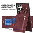thumbnail image 4 of ELEHOLD for Samsung Galaxy S22 Ultra 6.8" Vintage Leather Wallet Case,Practical Card Holders RFID Blocking Zipper Wallet Kickstand Ring Holder Shockproof Anti-Scratch Case for Women Men,Winered, 4 of 8
