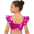 thumbnail image 7 of iiniim Girls Metallic Hip Hop Dance Tops Square Collar Ruffle Sleeve Ballet Shiny Jazz Performance Dancewear Hot Pink 14, 7 of 7