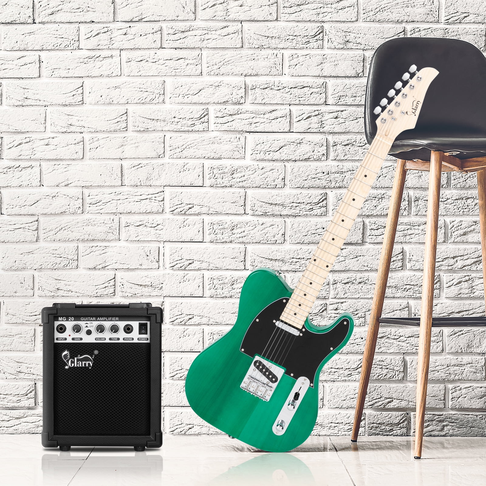 Private Jungle Cutaway Guitar, Fingerboard Electric Guitar with 20W Amplifier Bag Strap Plectrum Connecting Wire Spanner Tool, Green