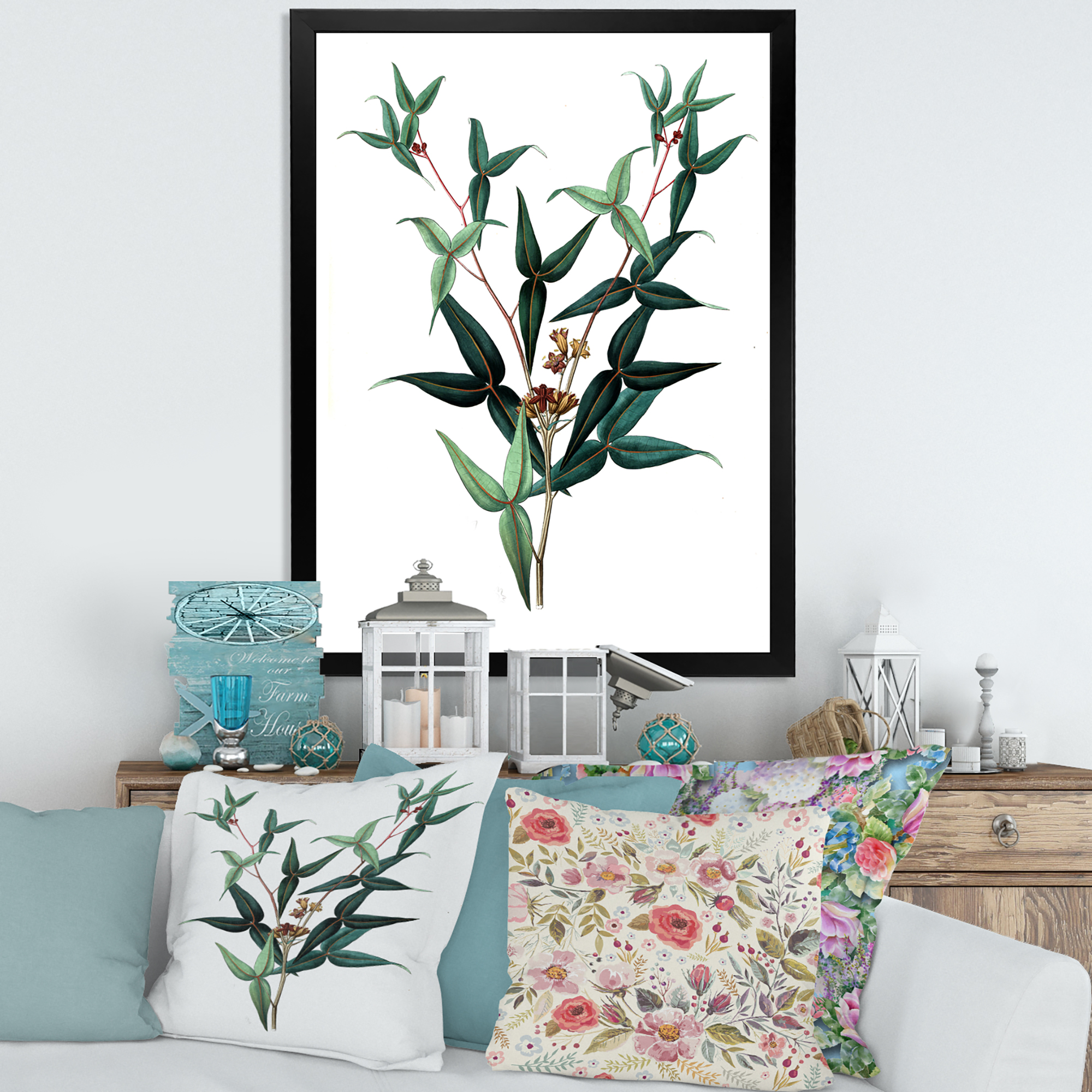 Designart 'Ancient Green Leaves Plants VIII' Traditional Framed Art Print
