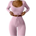 thumbnail image 1 of Moda entrenamiento mujer Casual sólido manga larga Tops Yoga pantalones conjunto Leggings Pompotops  qwe22514, 1 of 5