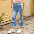 thumbnail image 2 of RUTAYY Girls Pearl Bow Embroidered Jeans Wide Leg Flare Denim Pants With Elastic Waist For Toddler Kids Trouser Trendy Pants, 2 of 5