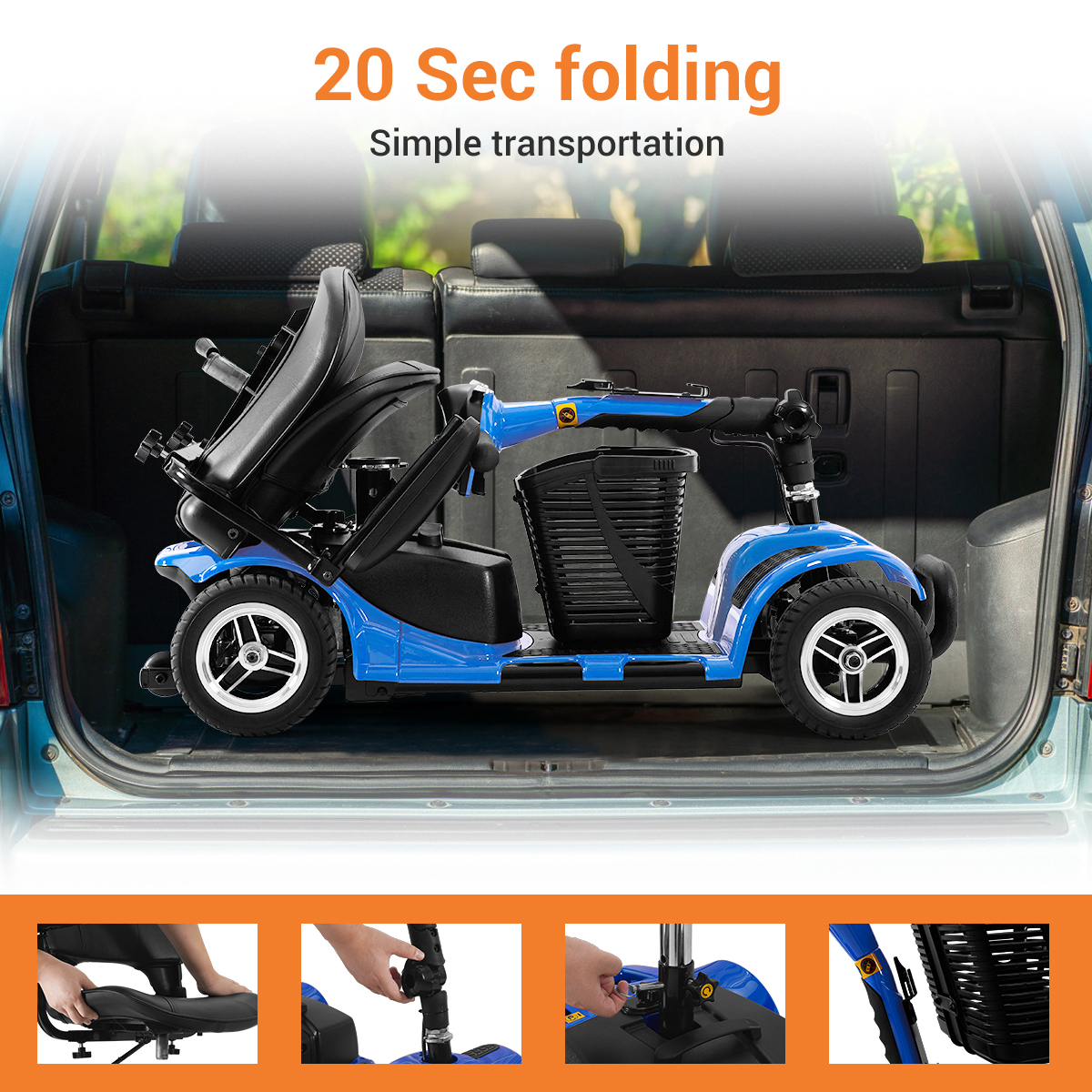 Tekamon 4 Wheels Mobility Scooter Portable Folding Power Electric Mobility Scooters For 6495