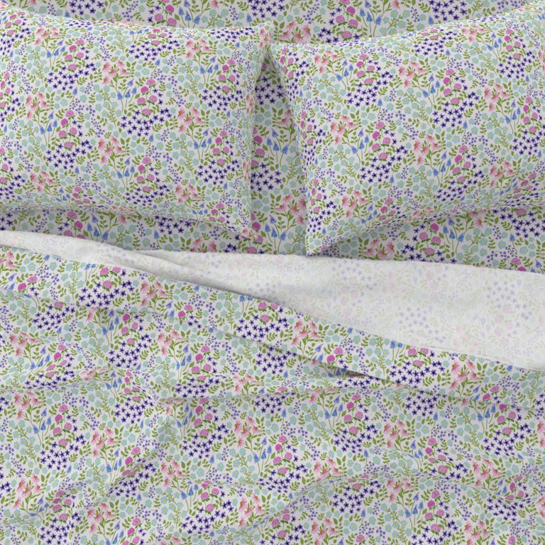 Floral Ribbons & Embroidery White Cotton Twin Bed Sheet Set for Girls –