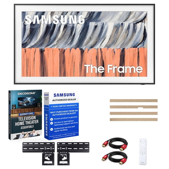Samsung 55" Class The Frame QLED 4K TV (2026) Bundle with The Frame Customizable Bezel, Modern Teak Deco Gear Television Home Theater Beginner's Guide 2x 6FT 4K HDMI 2.0 Cable