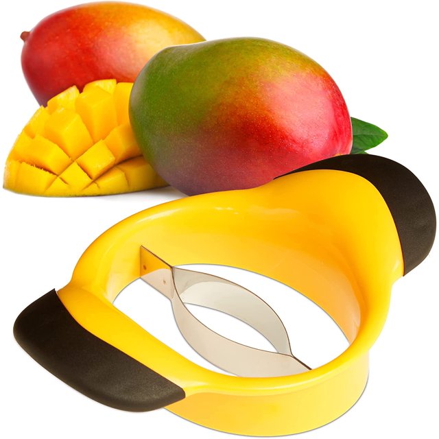 Rebanador de mango, divide y deshuesa, mango antideslizante, hoja de acero inoxidable, rebanador de frutas, negro-amarillo