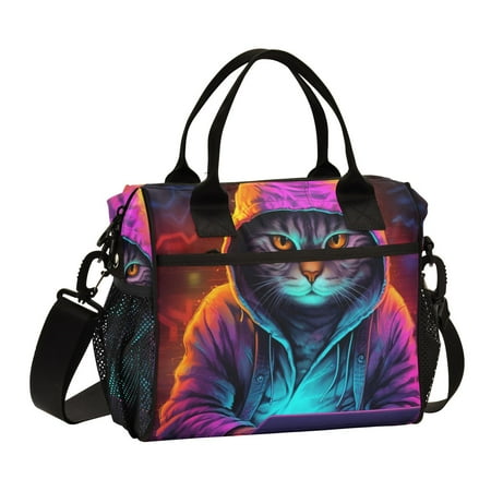 Cat Hoodie Notebook Cooler Bag Lunch Bag Soft Cooler Cooling Tote Insulated Lunch Box for Adult Men Women