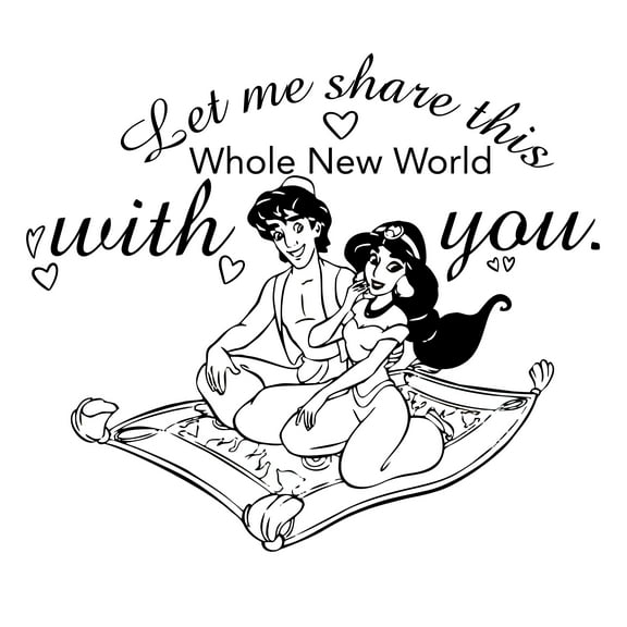 Let Me Share This Whole New World With You | Walt StickerDecal Aladdin Wall Decal Quotes For Kids Bedroom Living Room - 16" x 20" DIY Removable Vinyl Home Wall Art Lettering Decal Decoration Stickers