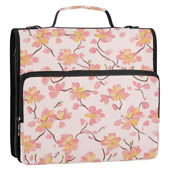 Cherry Blossom Binder Bag with Shoulder Strap 3 Ring Zipper Binder File Folder Document Storage