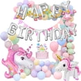 thumbnail image 1 of Decoraciones para fiestas de cumpleaños YANSION unicornio con globos enormes 3D pancartas de feliz cumpleaños, 1 of 8