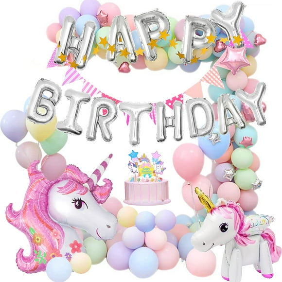 Decoraciones para fiestas de cumpleaños YANSION unicornio con globos enormes 3D pancartas de feliz cumpleaños