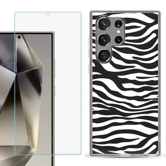OneToughShield ® Compatible with Samsung Galaxy S24 Ultra, Shockproof Phone Case, with Tempered Glass Screen Protector - Zebra B/W