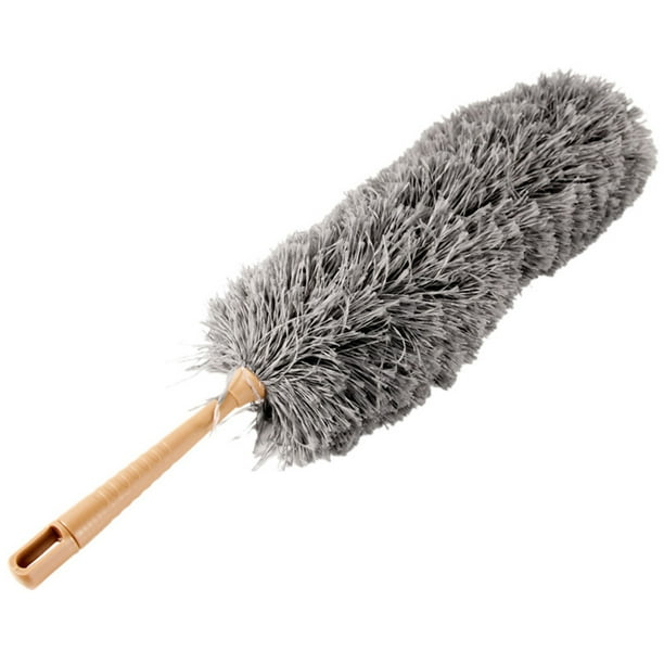 Plumero retráctil curvo para limpieza del hogar, plumero de microfibra superfino, estilo normal, sin función de escalado (plateado y gris).