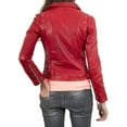 thumbnail image 2 of Womens Genuine Lambskin Leather Jacket Motorcycle Biker Leather Red Jacket W087, 2 of 3