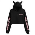 thumbnail image 2 of Black Pink Korean Group Peripheral Printed Casual Navel-baring Cat Ears Sweatshirt For Girls, 2 of 5