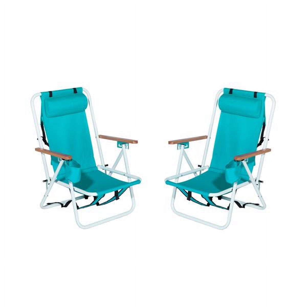 2 Pack Beach Chairs with Headrest & Cup Holder, Portable Backpack Camping Chairs 4-Position Lightweight Folding Chairs Support 265lbs