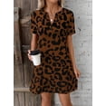 thumbnail image 5 of Brown Notched Neck Short Sleeve Leopard Print A-Line Casual Dress For Women, 5 of 5