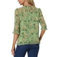thumbnail image 3 of CAMISAS DE MUJER INSPIRE CHIC CON MANGAS 3/4 Y HEMBRA RIZADA DE FLORES EN CHIFFON XL VERDE BLANCO, 3 of 5