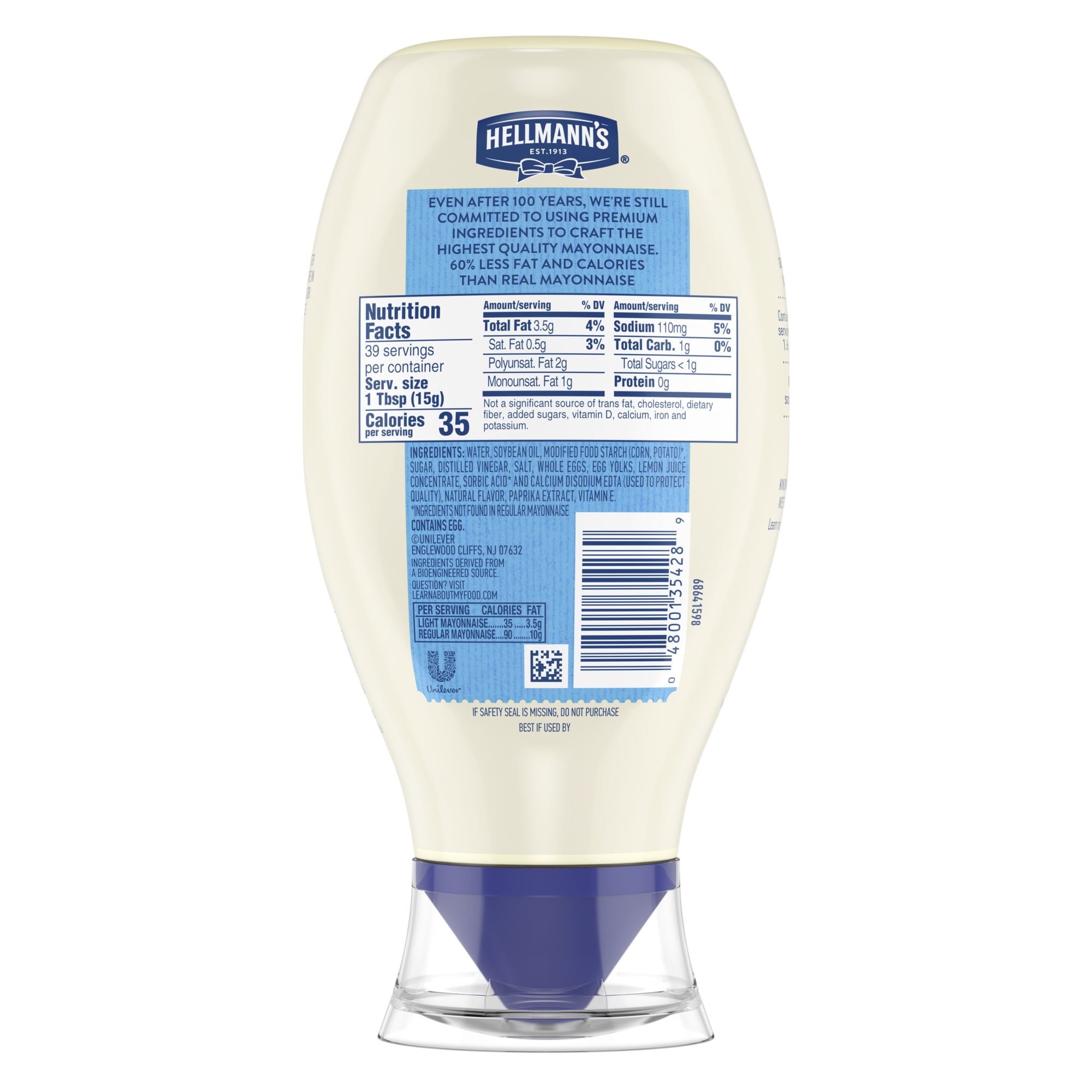(12 pack) Hellmann's Light Mayonnaise, Sandwich Spread Condiments, 20 fl oz Squeeze Bottle​