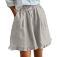 thumbnail image 3 of Bxsruta Women's Cotton Linen A Line Short Skirt with Pockets Elastic Waist Ruffle Hem Casual, 3 of 8