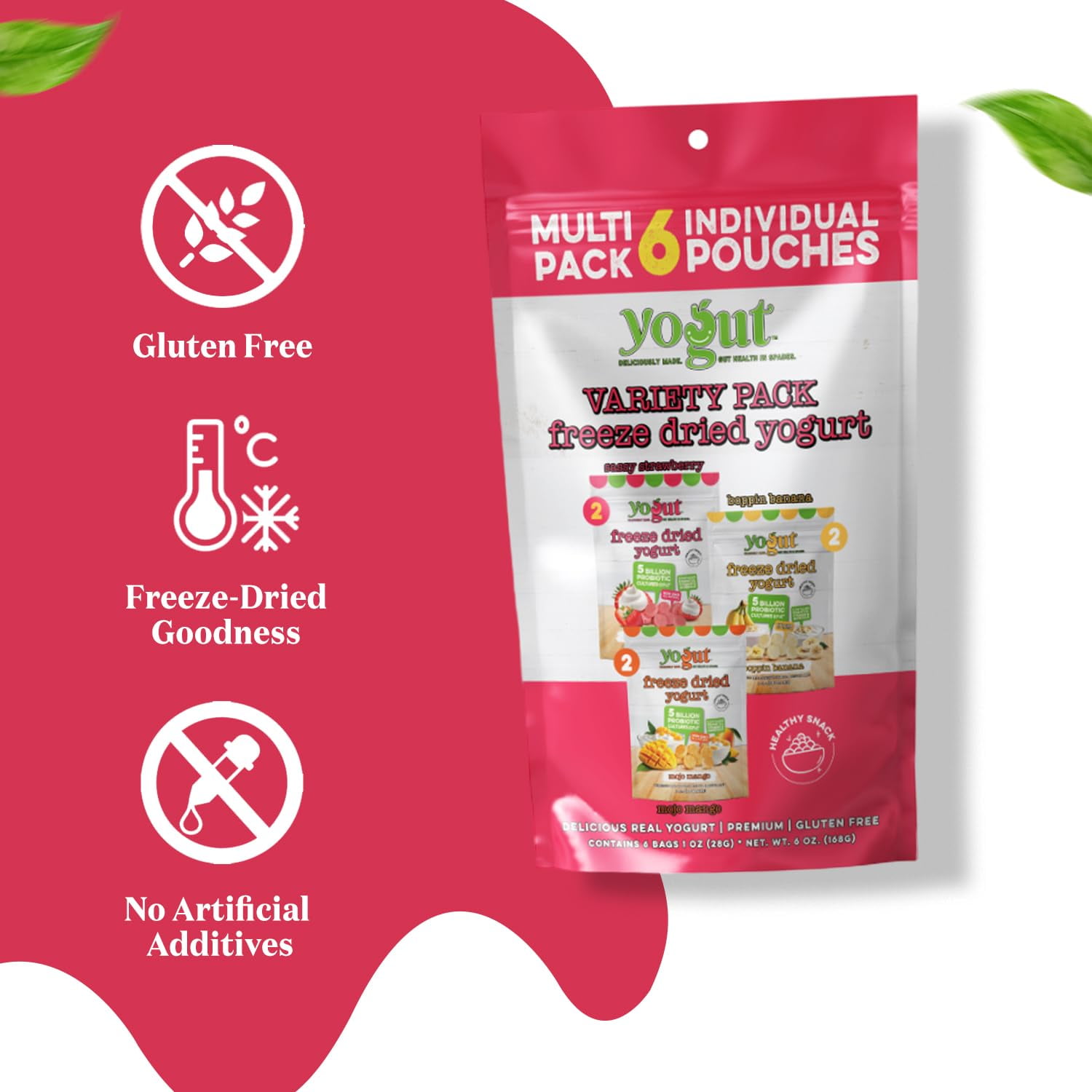 Yogut Freeze Dried Yogurt Bites Variety Pack, Crunchy Texture, 6 Count, Gluten Free, Non-GMO, 5 Billion Probiotics
