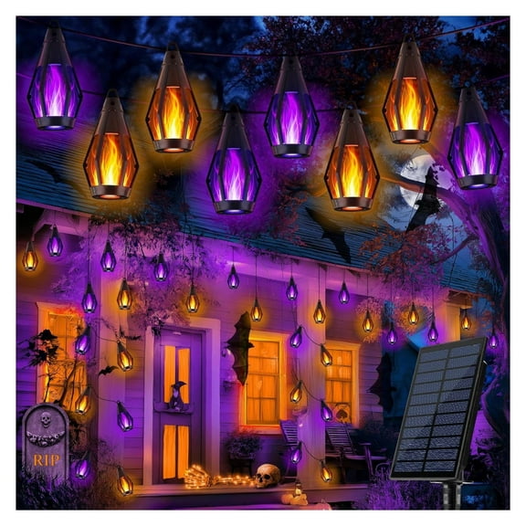 Lights, 27Ft 10 LED Bulbs Flickering Flame String Light, Outdoor Waterproof Solar Flame Lights for Garden Yard Patio Decorations (Warm White   )