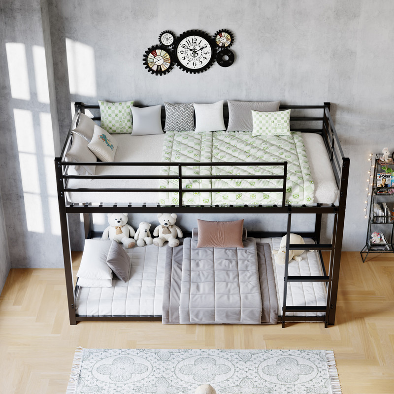Twin Over Twin Metal Bunk Bed with Ladder, Full-Length Guardrails, Under-Bed Storage Space, Sturdy Steel Frame, Noise-Reducing Design, No Box Spring Needed