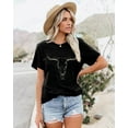 thumbnail image 6 of MOUSYA Boho Cow Skull Shirt Women Cowgirl T-Shirt Vintage Western Rodeo Graphic Tee Short Sleeve Bull Skull Casual Top, 6 of 11