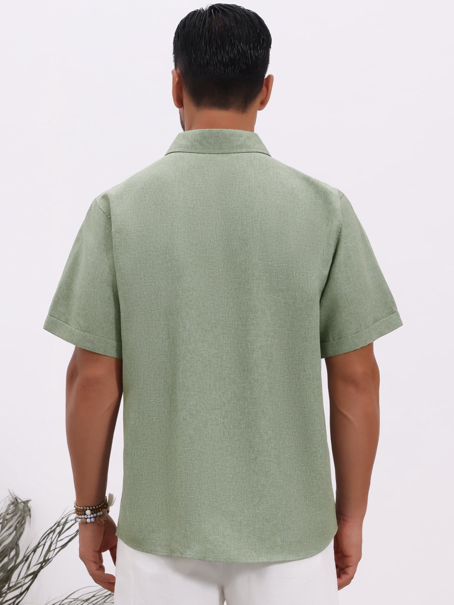 DARING DIVA Men's Solid Summer Short Sleeve Button Down Linen Shirts M Light Green