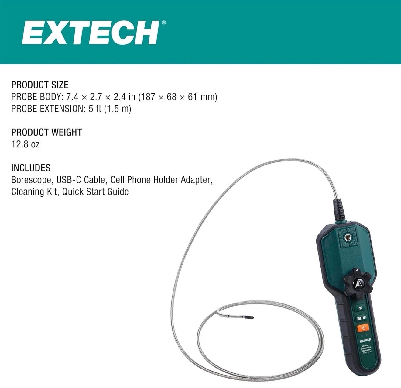 Extech BR450W-A2 Wireless HD Videoscope, 2-Way Articulation, 3.9mm Camera