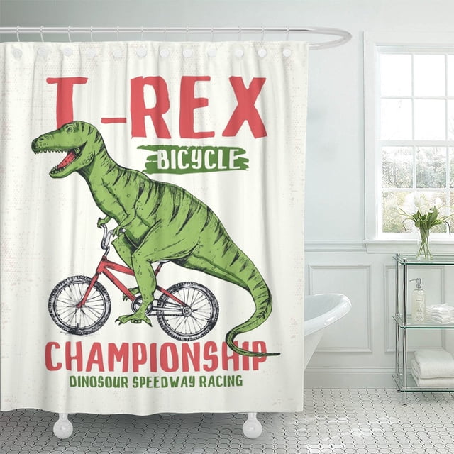 Cortina de ducha ABPHQTO Divertida camiseta de dinosaurio para niño bicicleta humor poliéster retro 152x180 cm