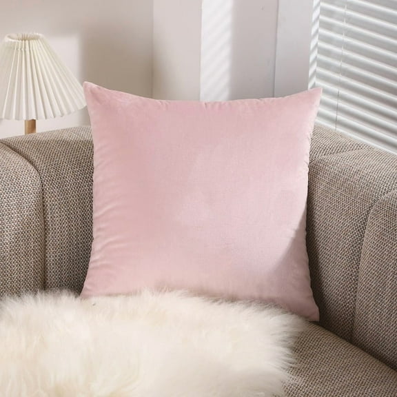 XmhyTop 16x16 Inch Pink Velvet Decorative Throw Pillow, Pack of 1 Polyester Fiber Filled Pillow for Couch, Bedroom, Living Room & Outdoor