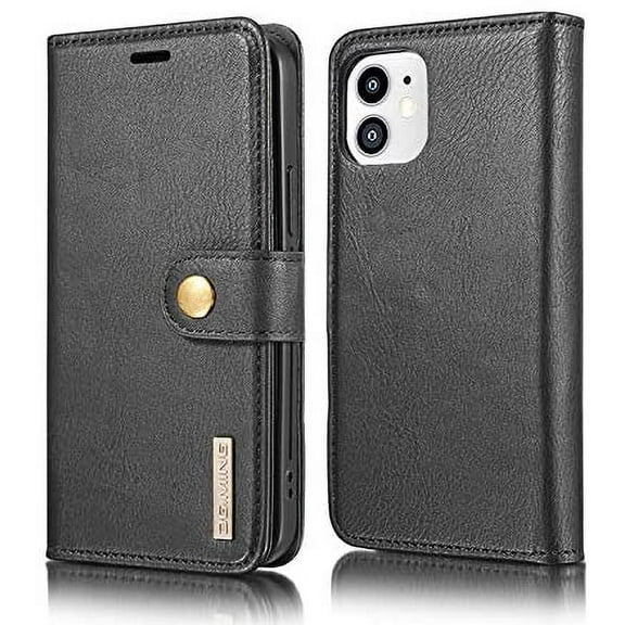 Goldcherry for iPhone 12 Mini 2020 Released 5.4" Case,Wallet Casewith Card Holder,Magnetic PU Leather Full-Body Shockproof Flip Cover Credit Card Holder Protective Case for iPhone 12 Mini(Black)